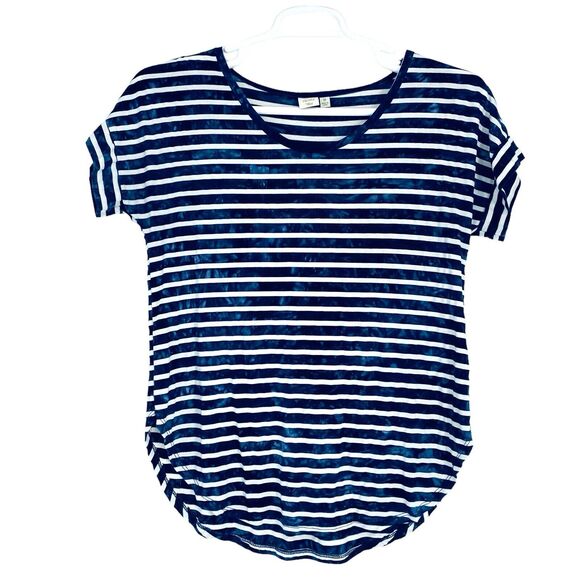 Saint Tropez West Scoop Neck Short Sleeve Top Stripe Tie‎ Dye Blue White Size M - Picture 1 of 5